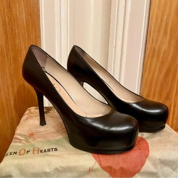 YSL Saint Laurent Vernigolf Tribtoo 80 Black Leather Heels - Picture 1 of 5